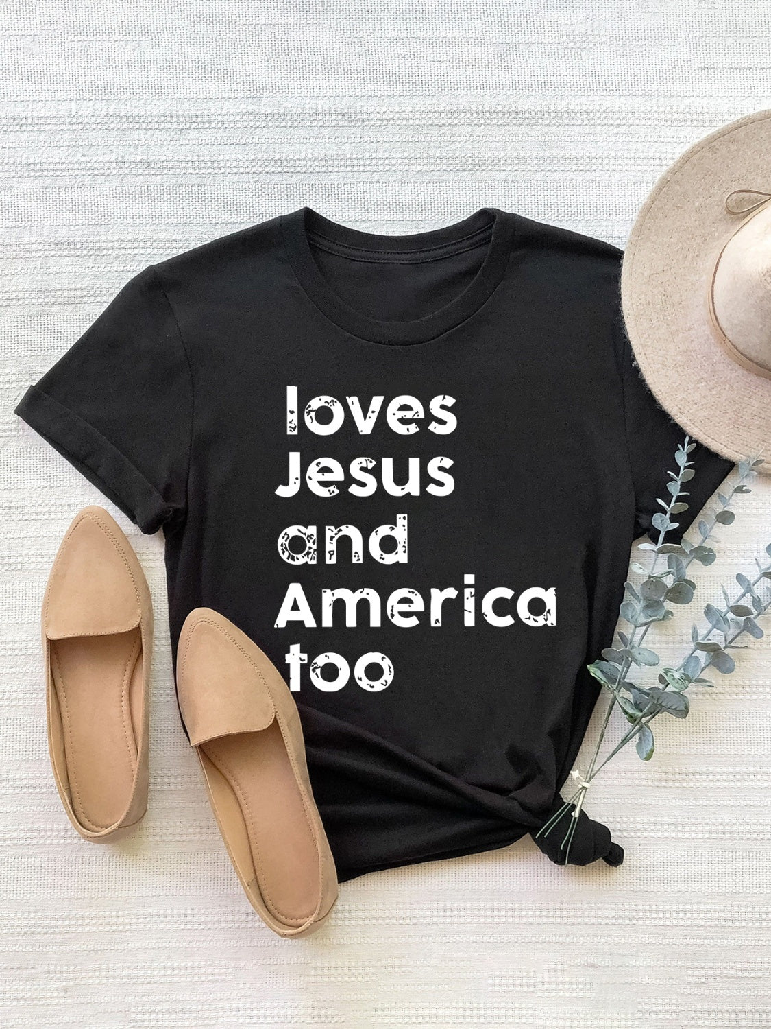 JESUS AMERICA LOVE Graphic Round Neck Short Sleeve T-Shirt