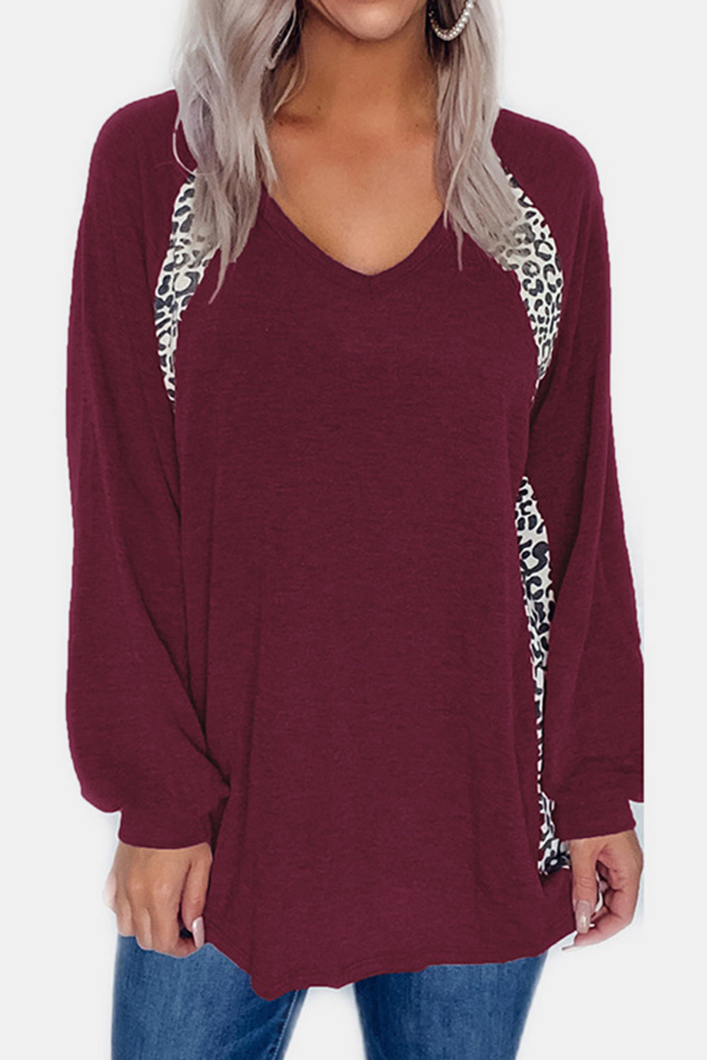 Leopard V-Neck Long Sleeve T-Shirt
