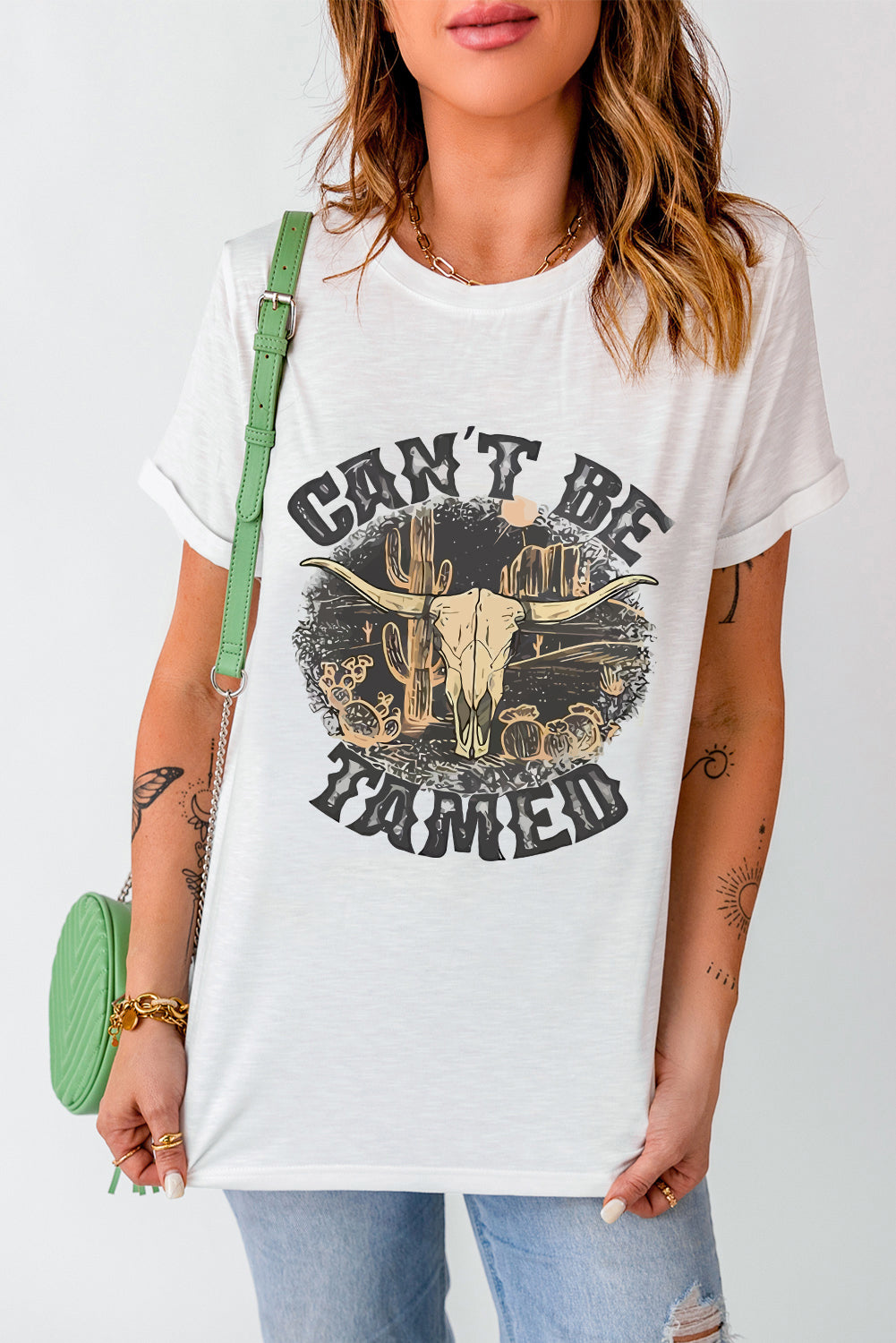 CAN'T BE TAMED Graphic Round Neck Short Sleeve T-Shirt