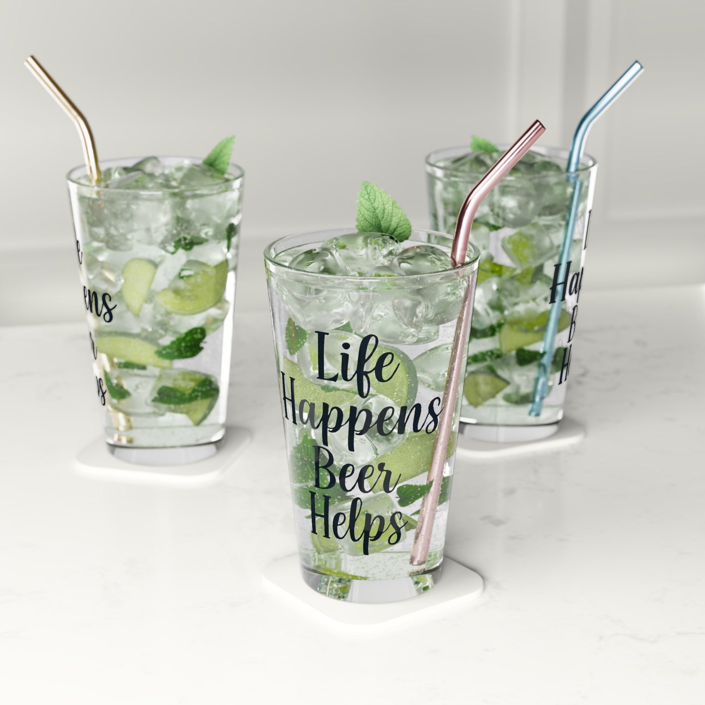 16oz Pint Glass - Life Happens Beer Helps