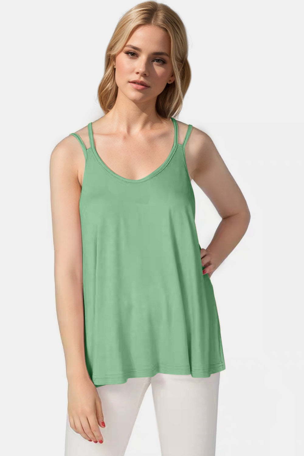 Bamboo Scoop Neck Double Spaghetti Straps Cami