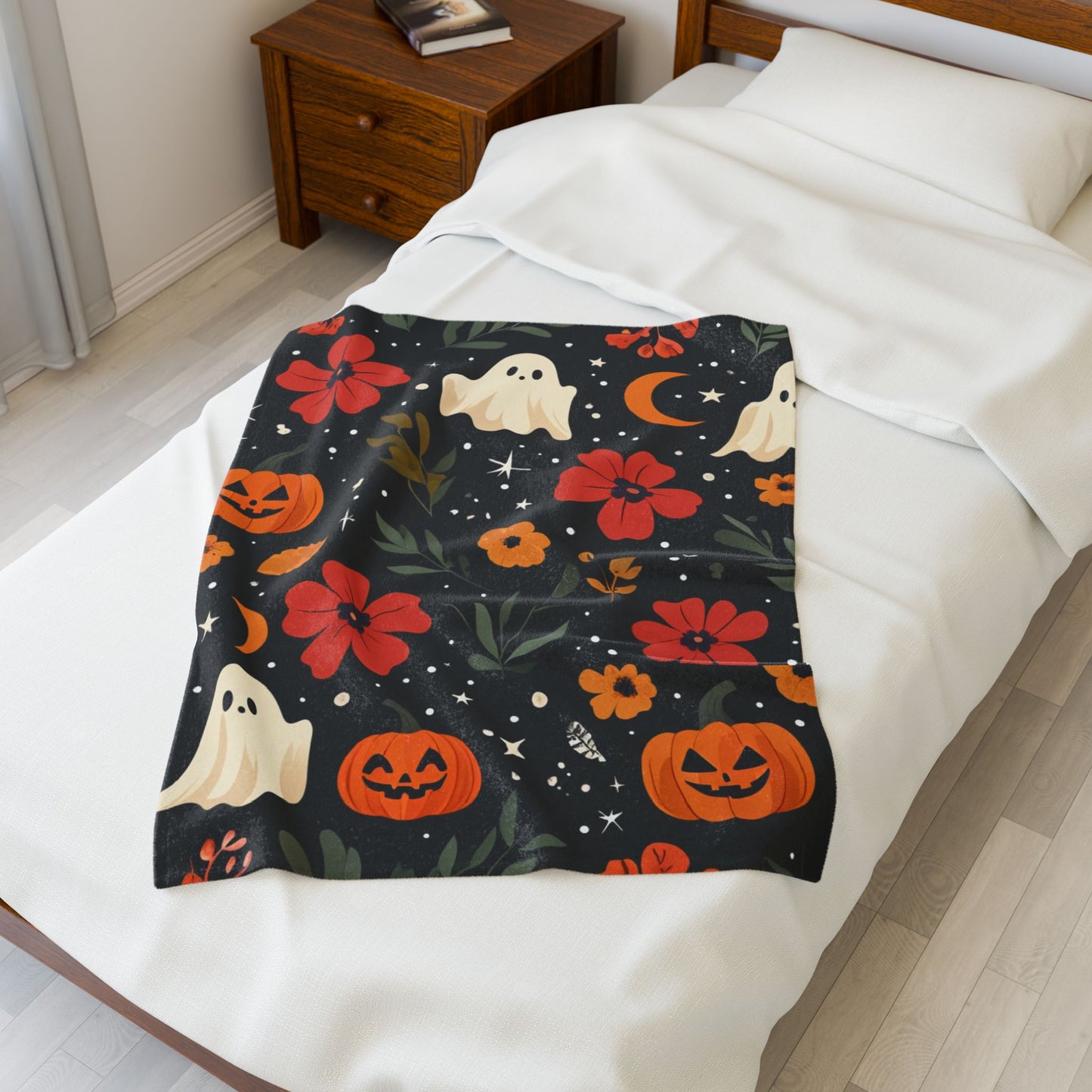Ghost & Pumpkin Velveteen Plush Blanket