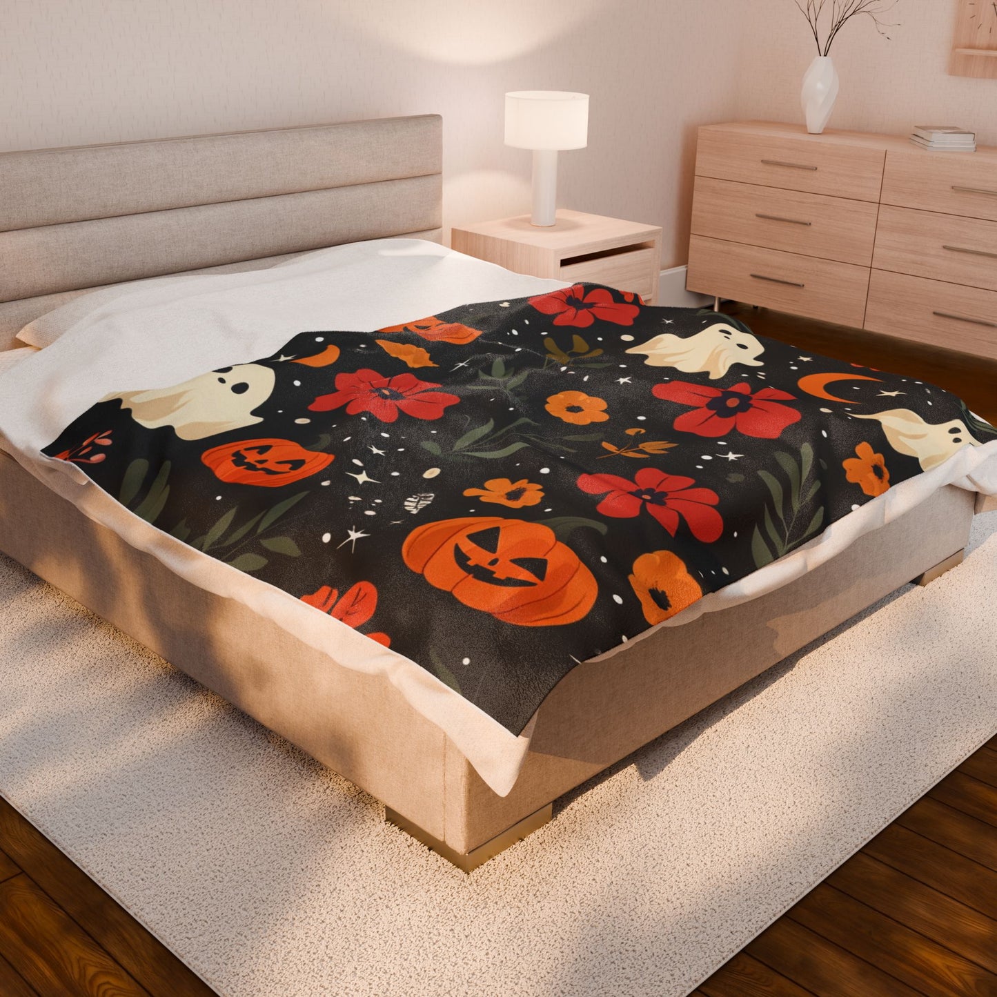 Ghost & Pumpkin Velveteen Plush Blanket
