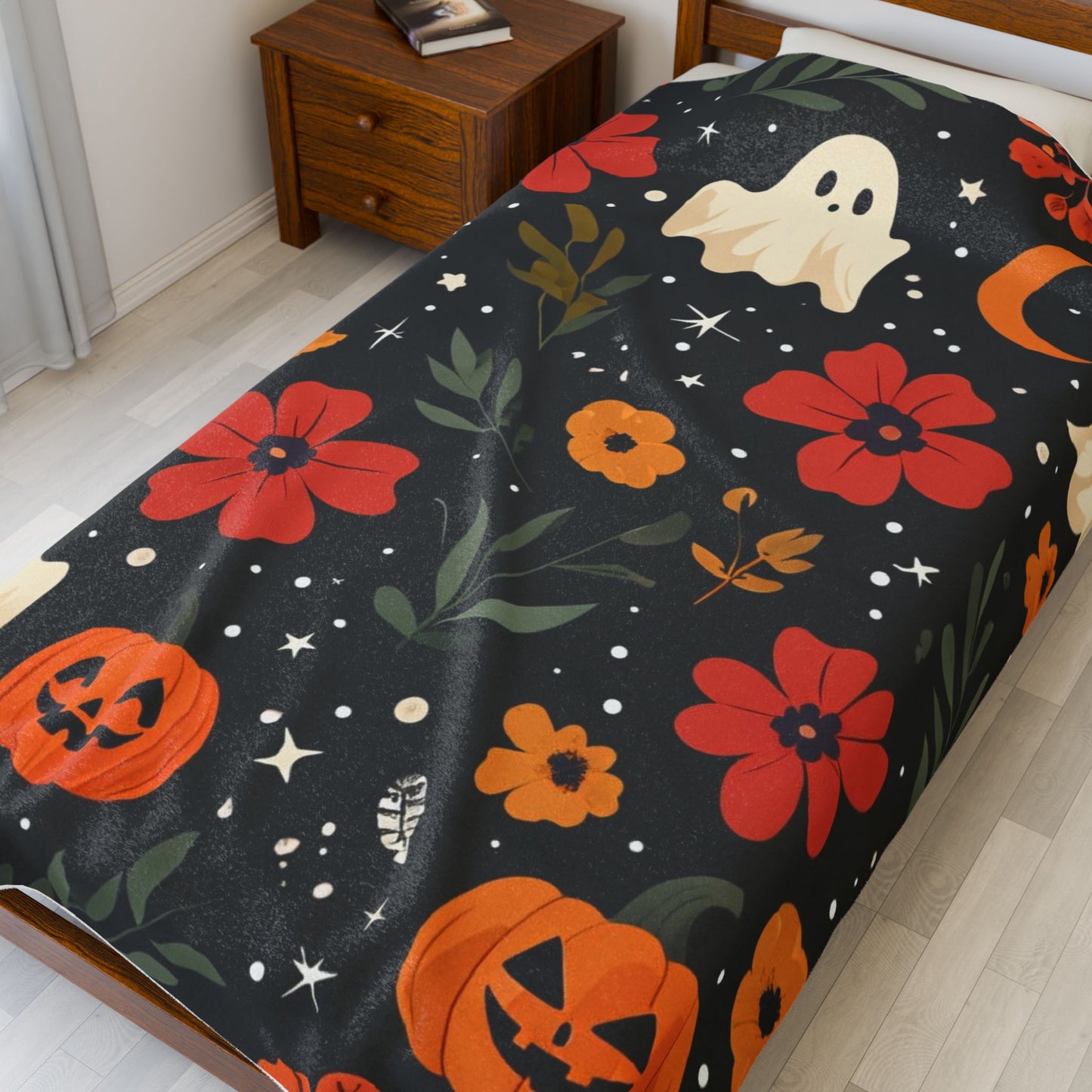 Ghost & Pumpkin Velveteen Plush Blanket