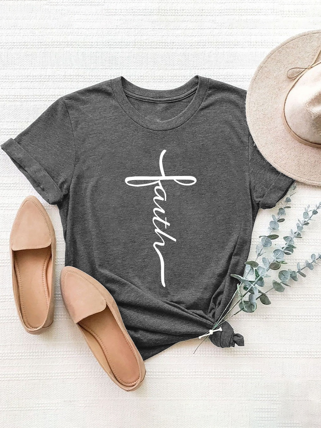 FAITH Graphic Round Neck Short Sleeve T-Shirt