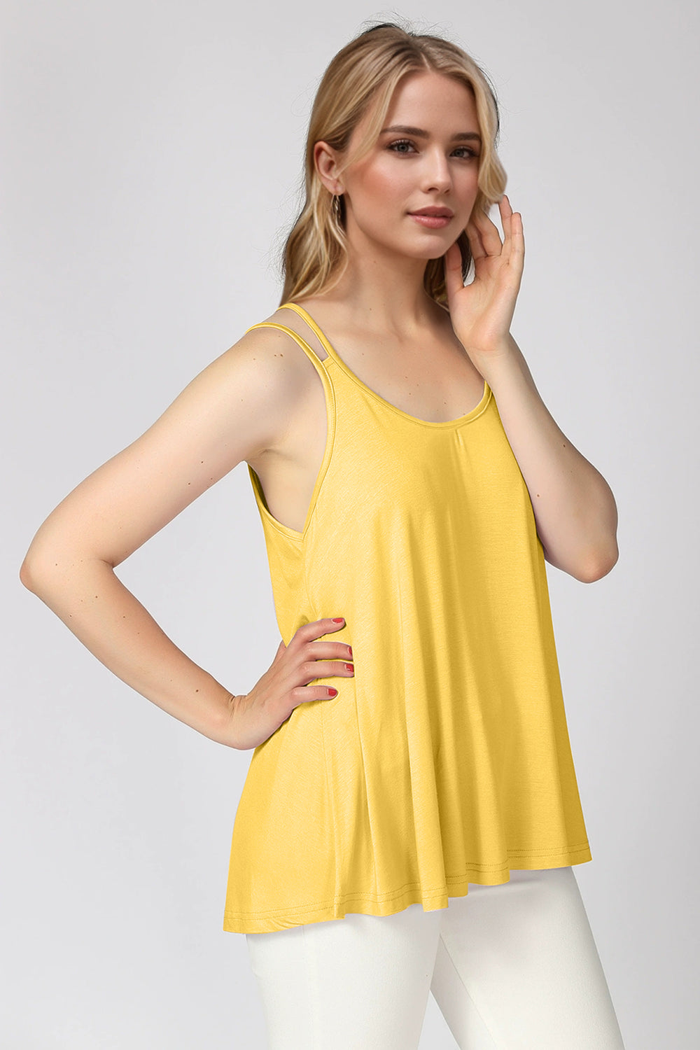 Bamboo Scoop Neck Double Spaghetti Straps Cami