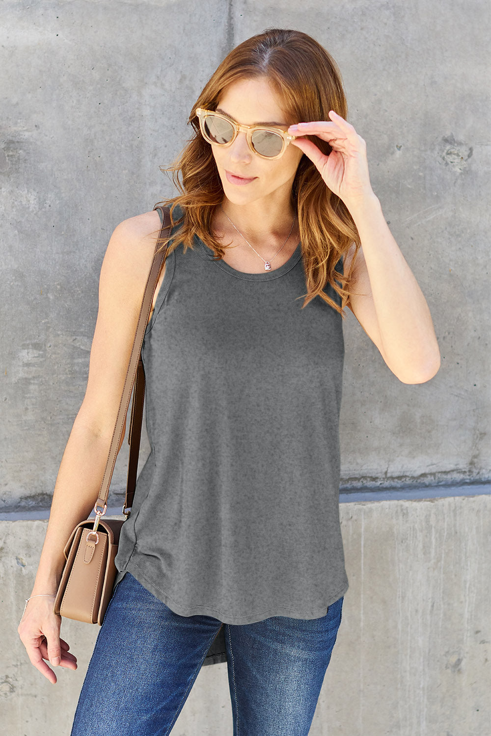 Round Neck Curved Hem Tank