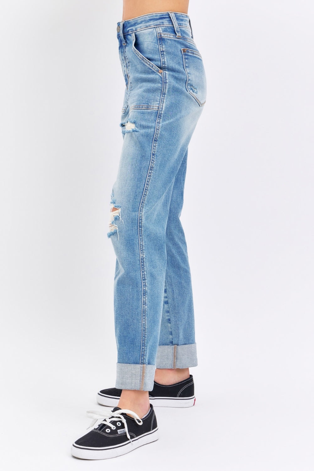 Sonja Distressed Straight Jeans with Patch Pockets