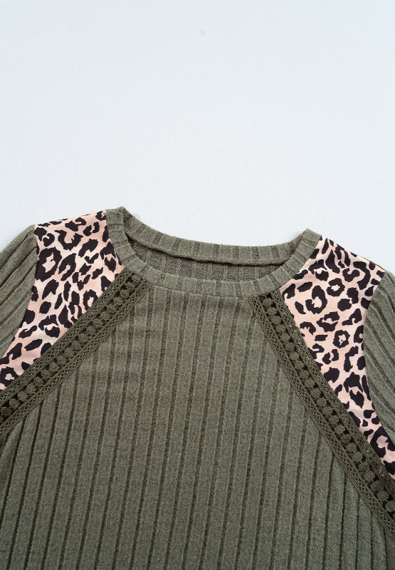Here Kitty Kitty Leopard Round Neck Long Sleeve T-Shirt
