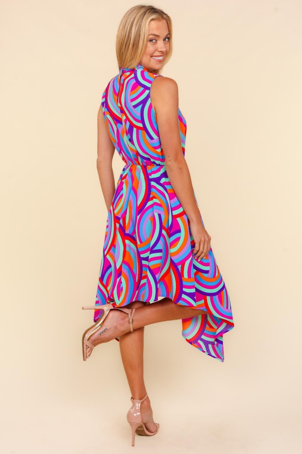 Kaleidoscope Mock Neck Sleeveless Printed Dress