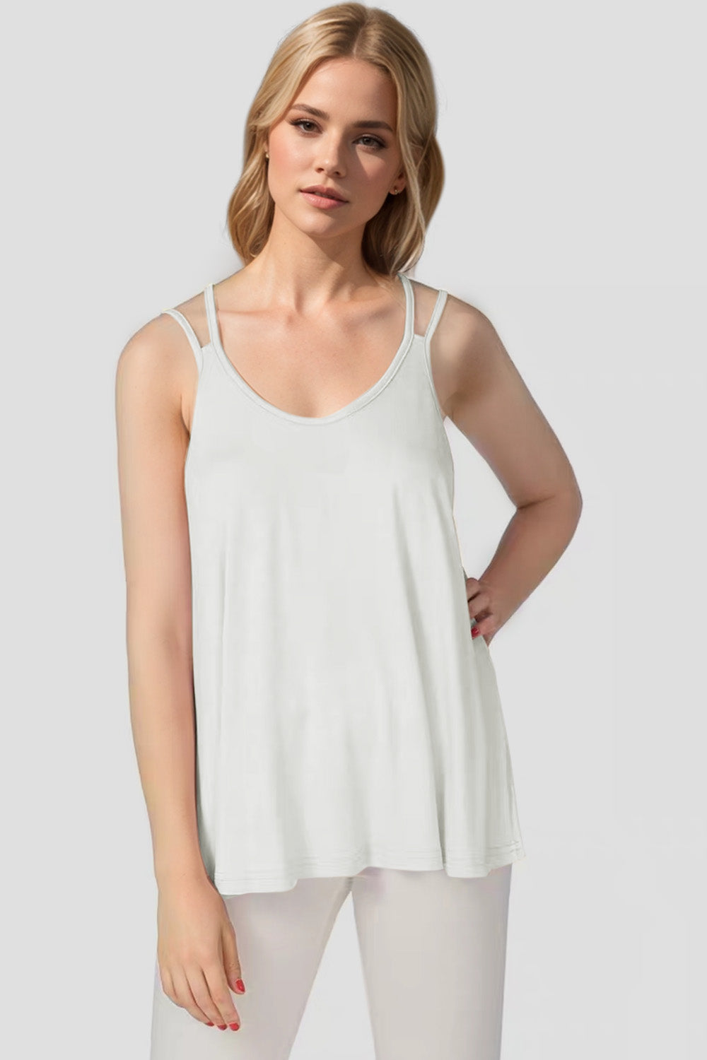 Bamboo Scoop Neck Double Spaghetti Straps Cami