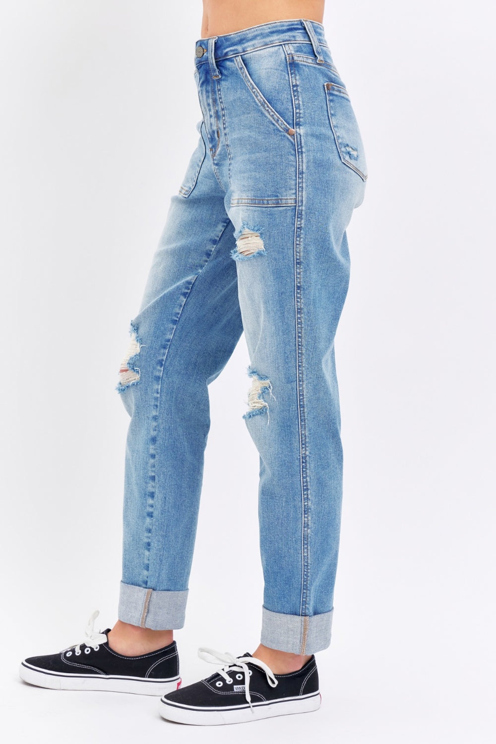 Sonja Distressed Straight Jeans with Patch Pockets