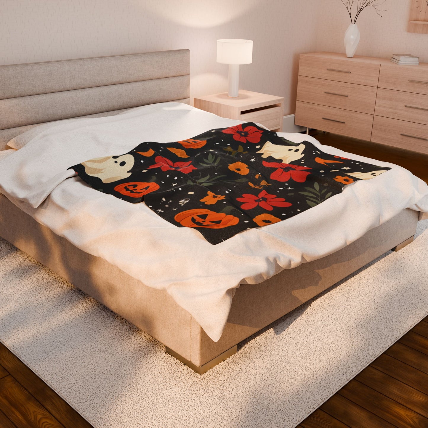 Ghost & Pumpkin Velveteen Plush Blanket