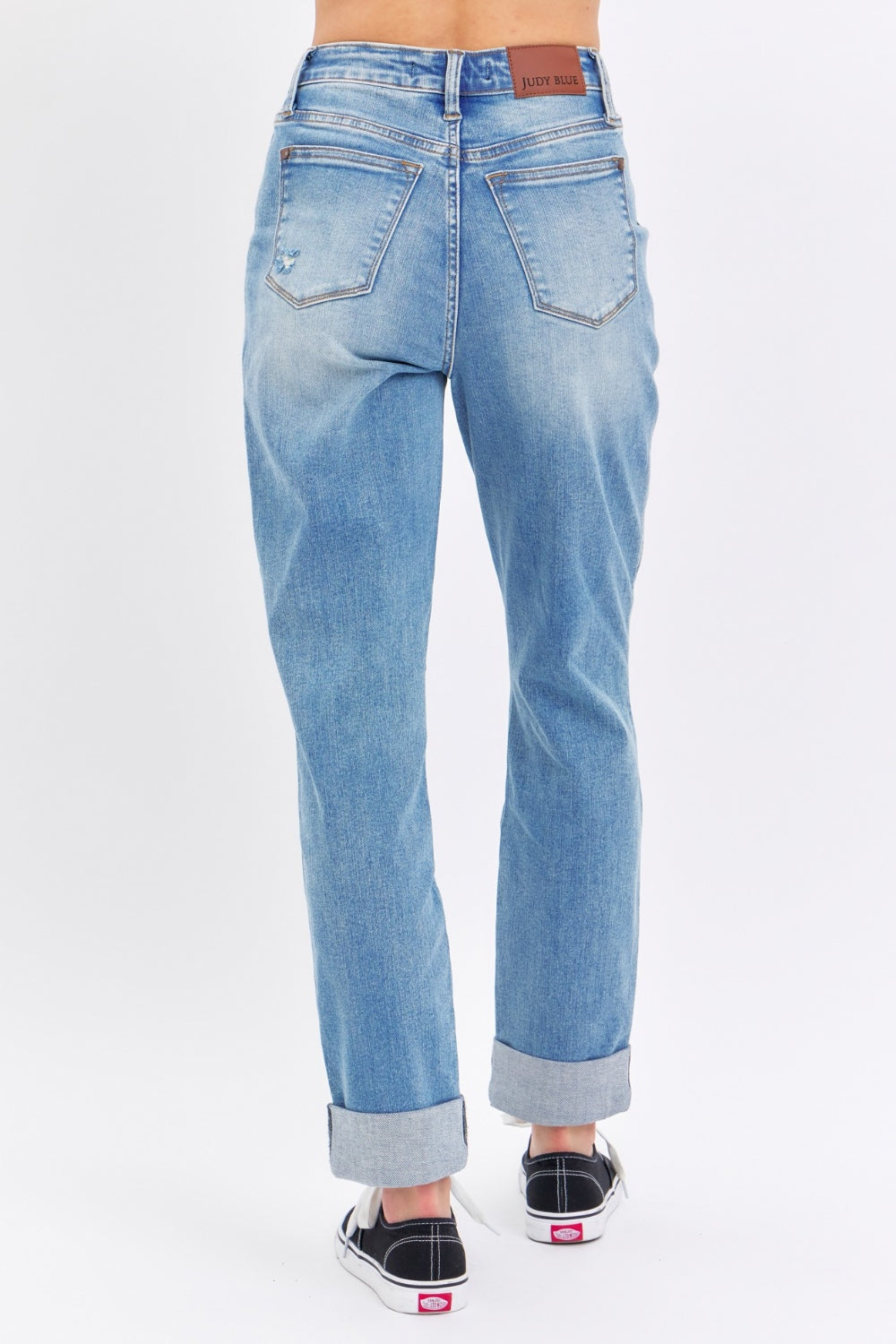 Sonja Distressed Straight Jeans with Patch Pockets