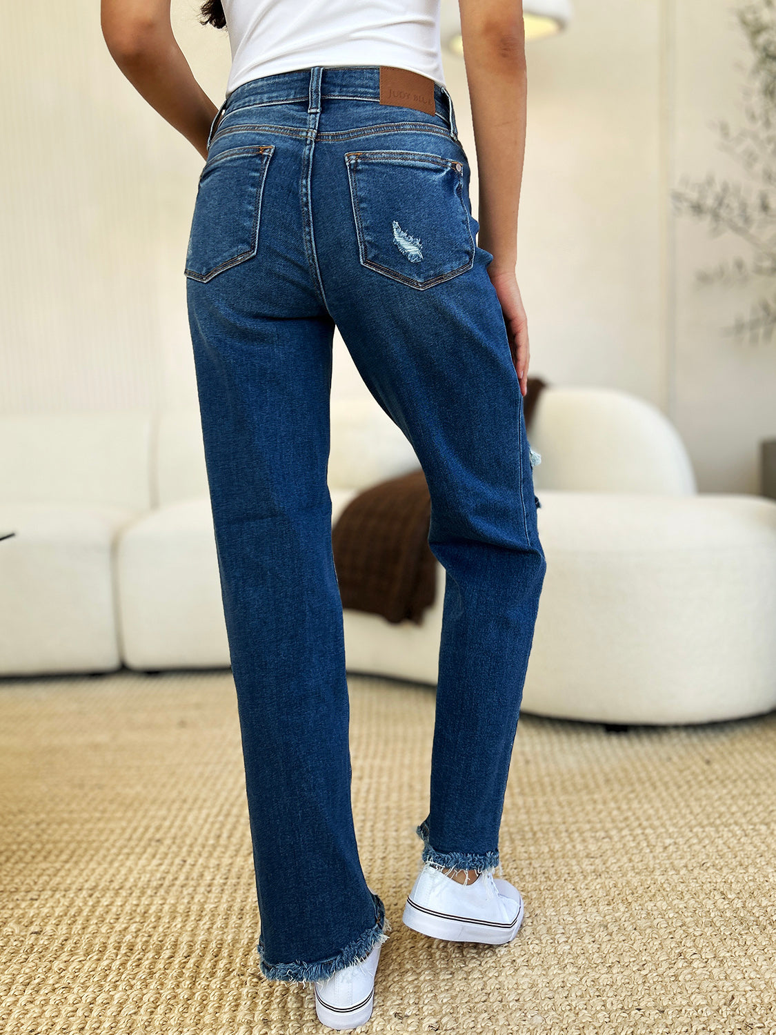 Raquel Mid Rise Distressed Raw Hem Jeans