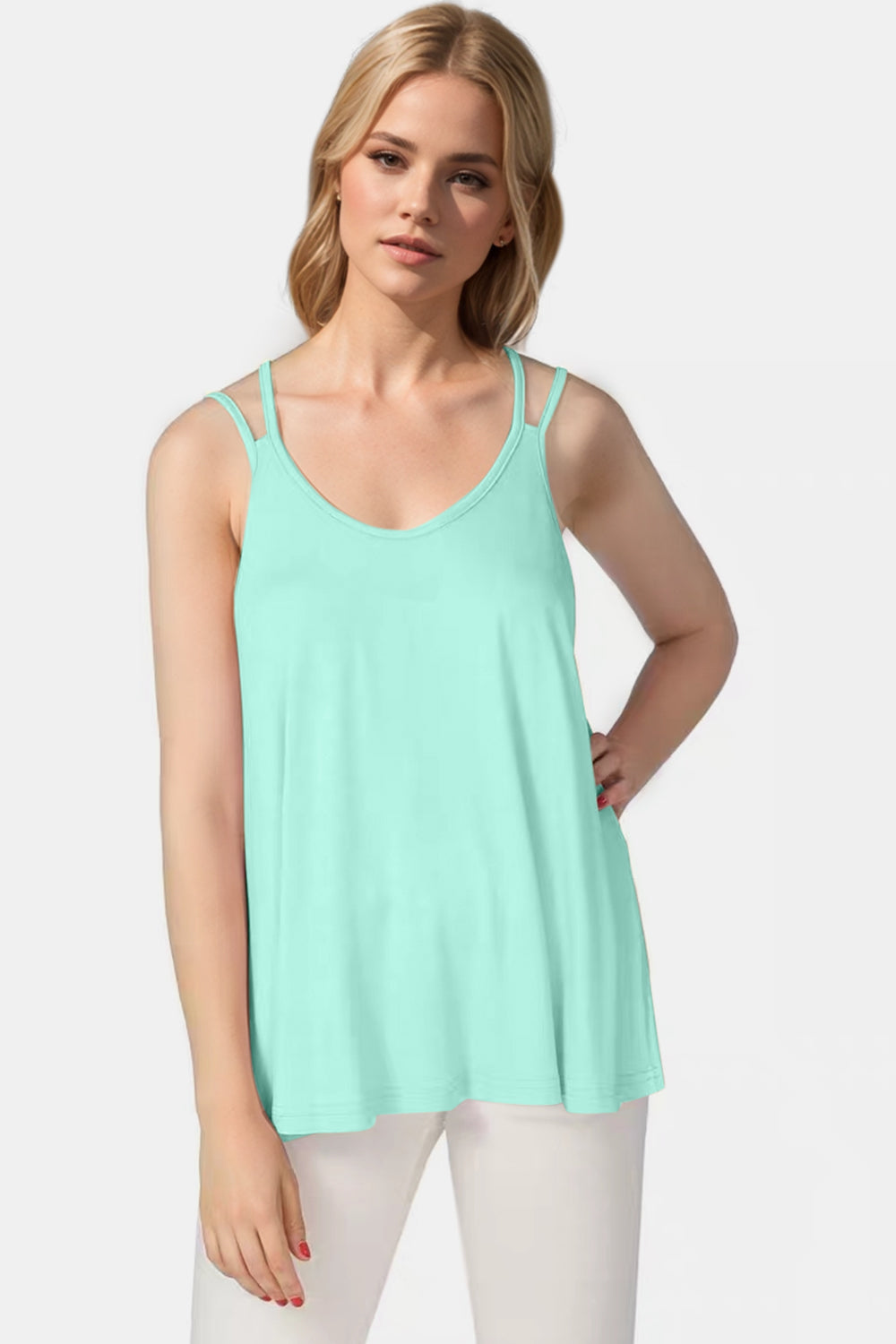 Bamboo Scoop Neck Double Spaghetti Straps Cami