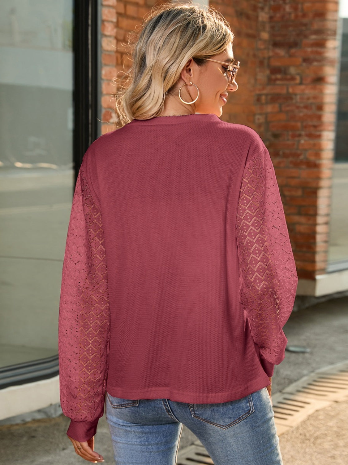 Round Neck Lace Long Sleeve T-Shirt