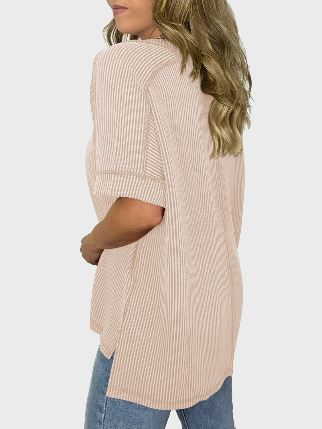 Texture V-Neck Half Sleeve T-Shirt