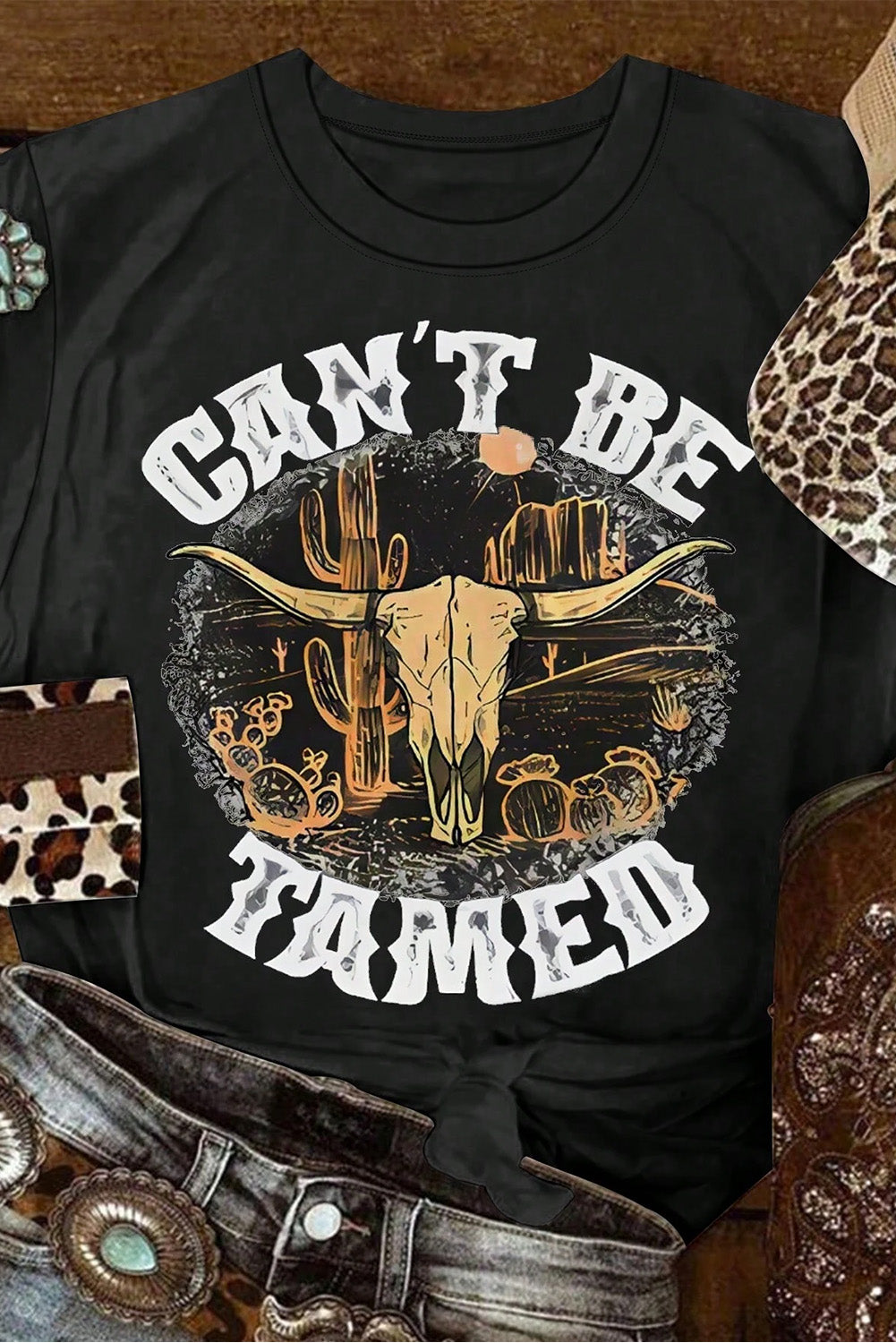 CAN'T BE TAMED Graphic Round Neck Short Sleeve T-Shirt