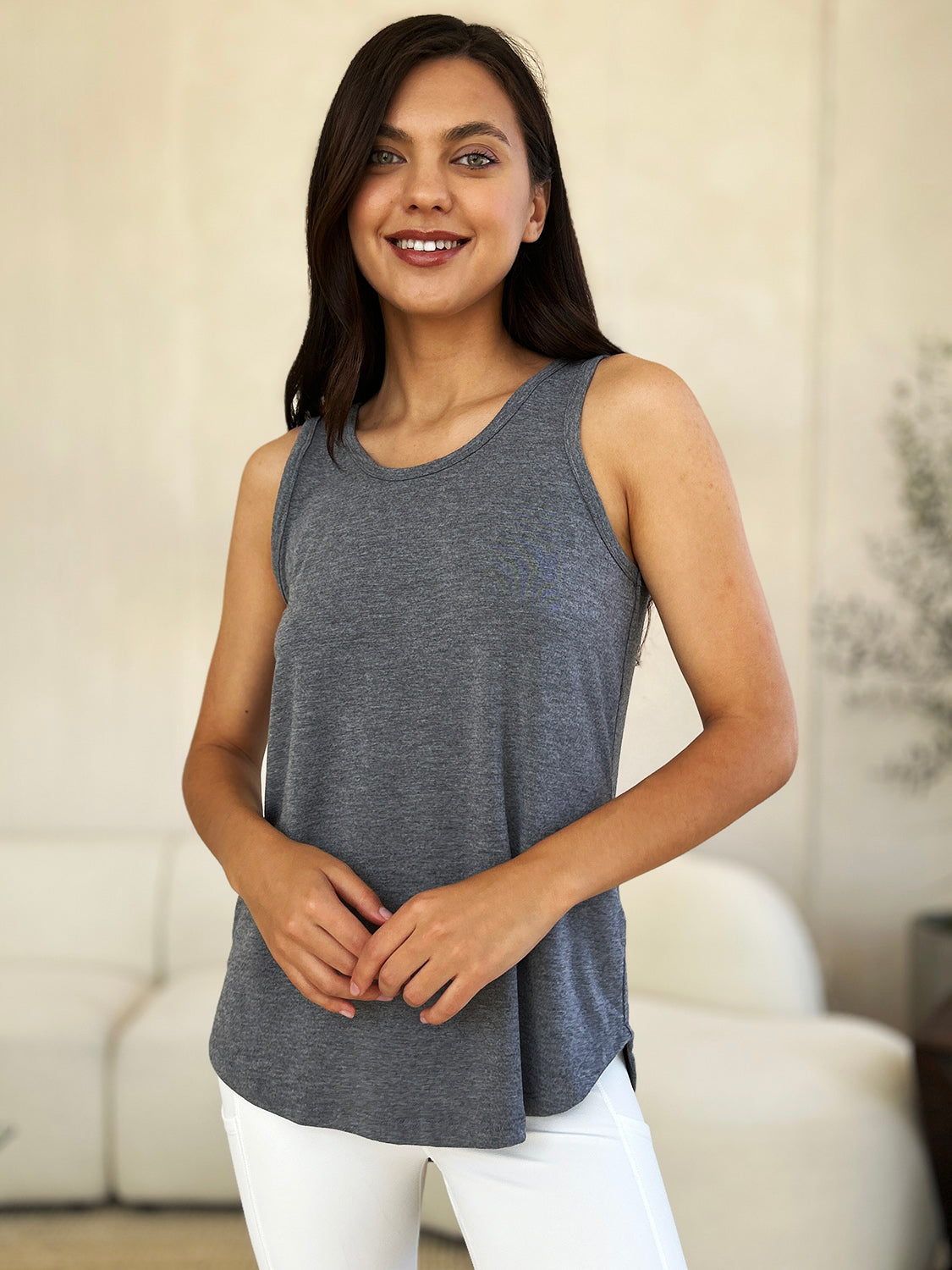 Round Neck Curved Hem Tank
