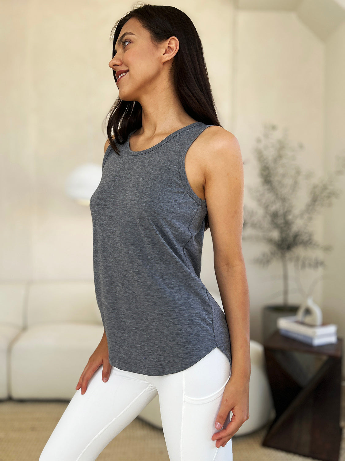 Round Neck Curved Hem Tank