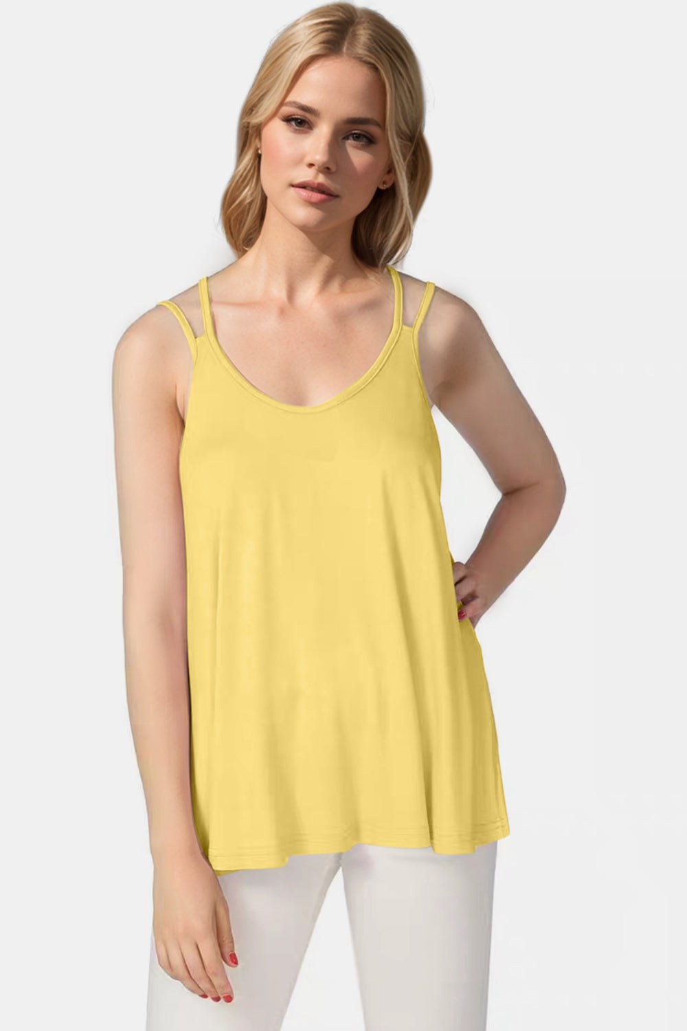 Bamboo Scoop Neck Double Spaghetti Straps Cami