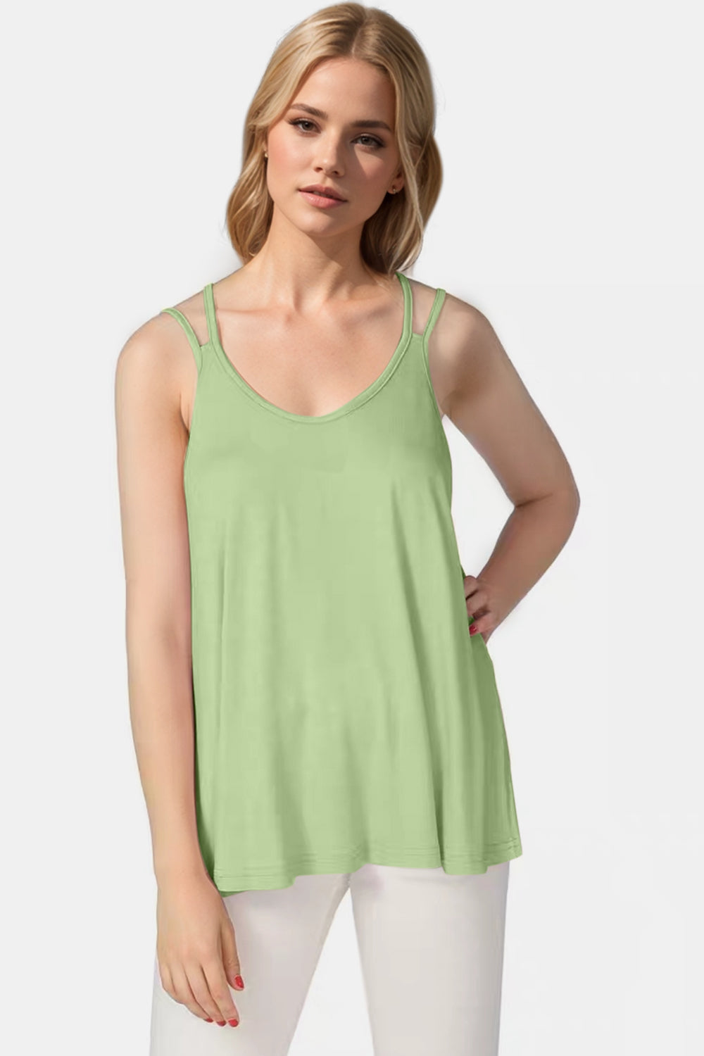 Bamboo Scoop Neck Double Spaghetti Straps Cami