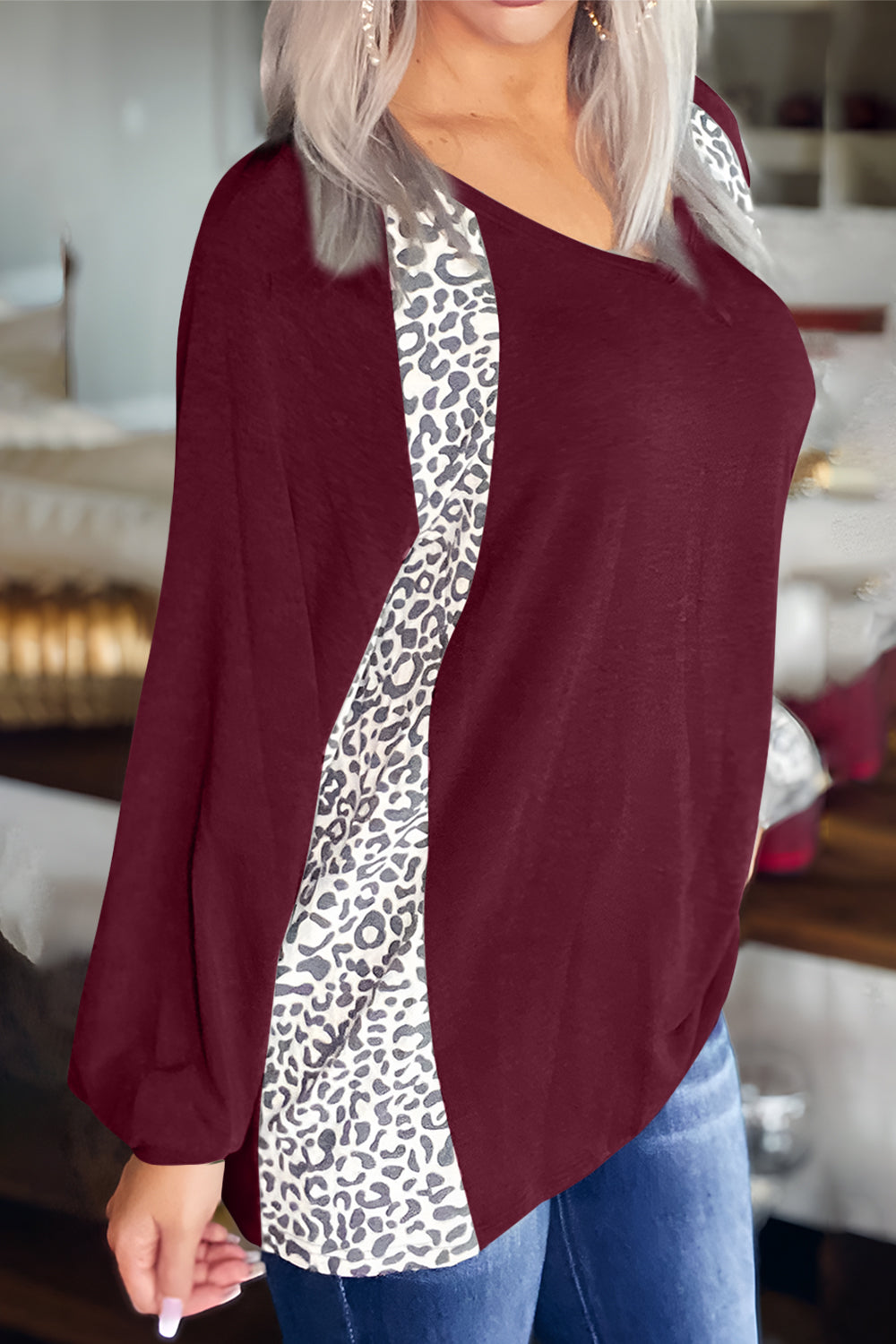 Leopard V-Neck Long Sleeve T-Shirt