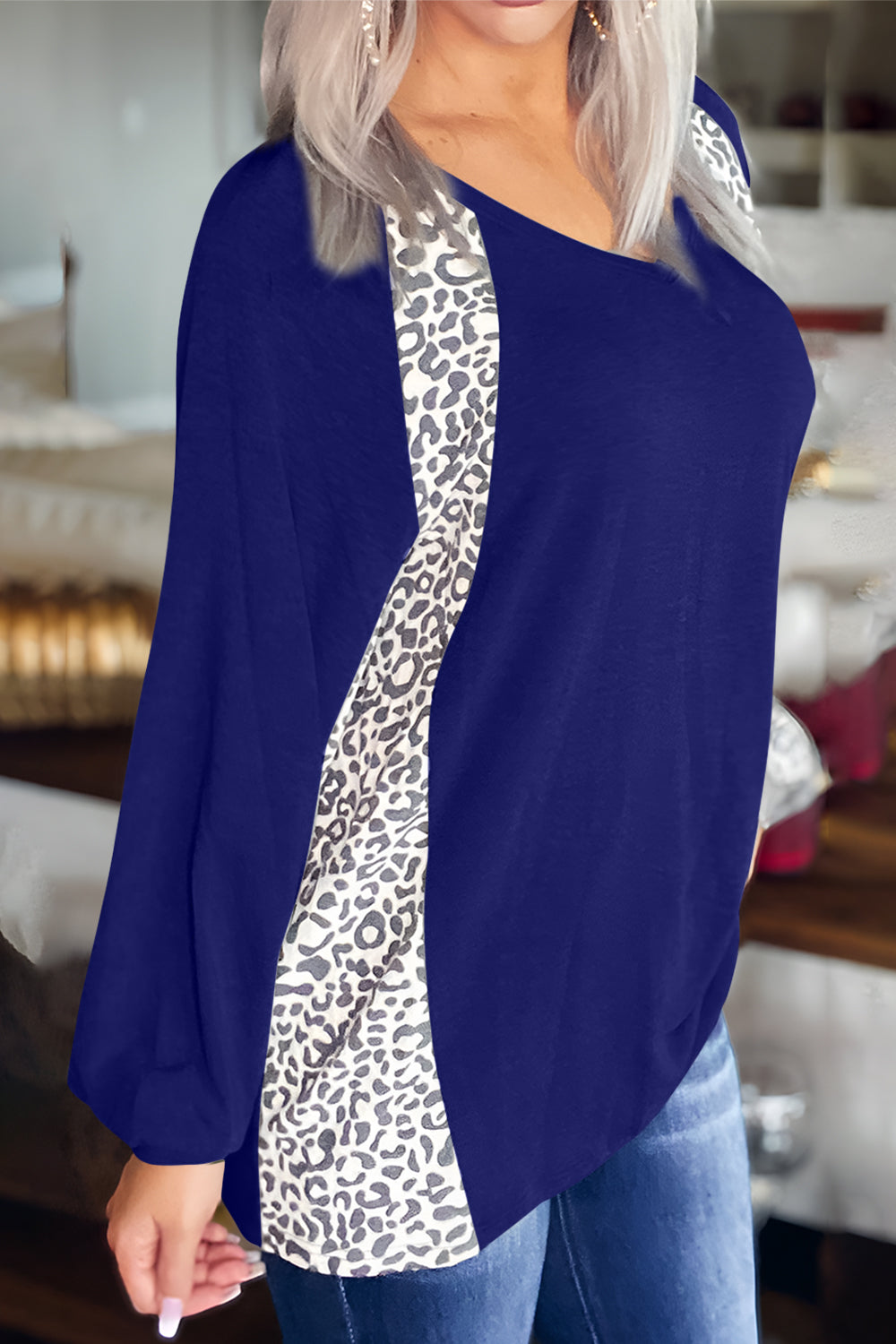Leopard V-Neck Long Sleeve T-Shirt