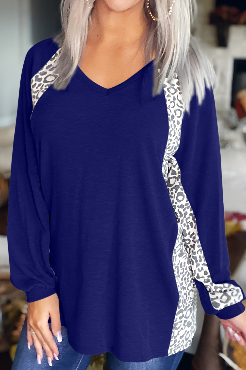 Leopard V-Neck Long Sleeve T-Shirt