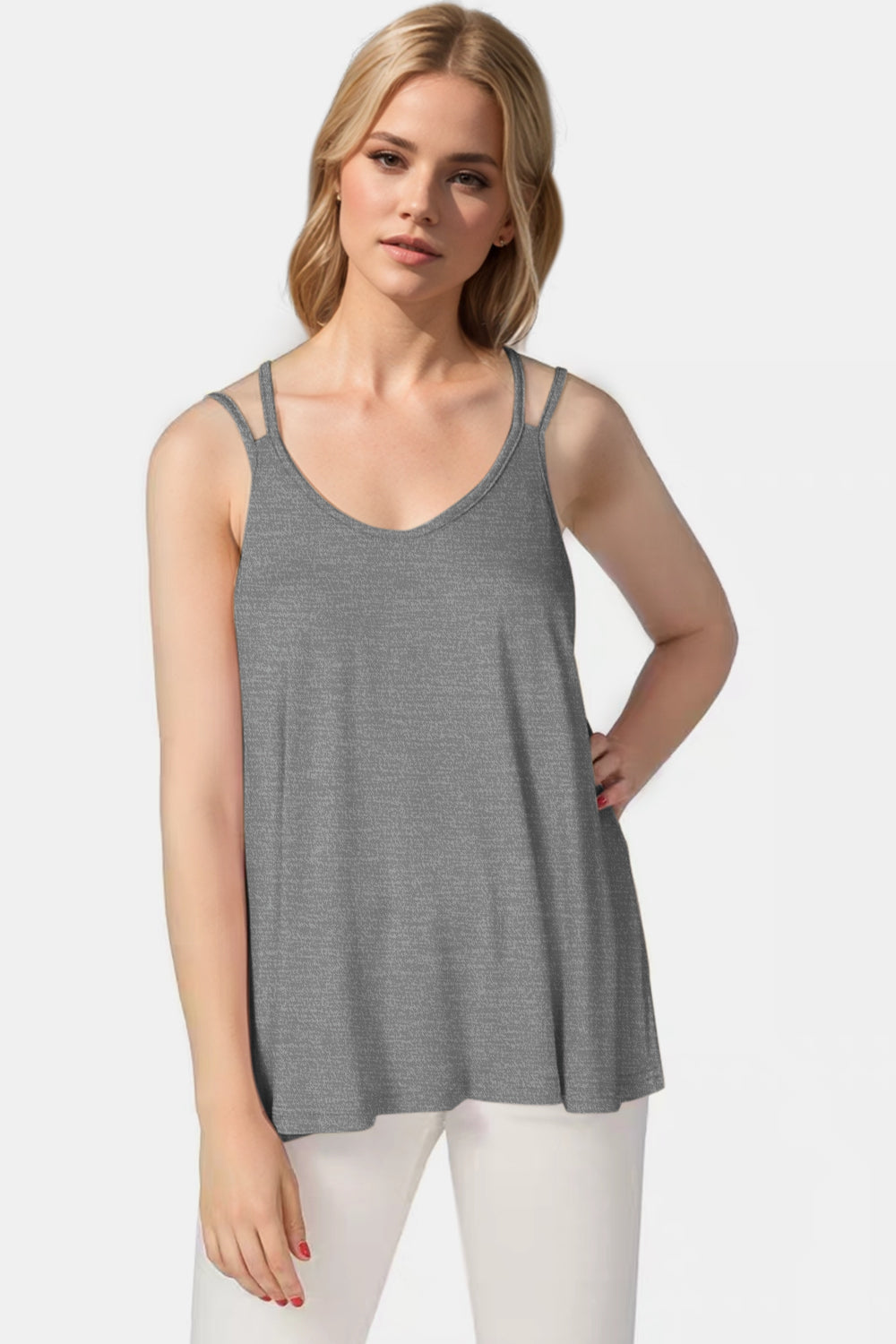 Bamboo Scoop Neck Double Spaghetti Straps Cami