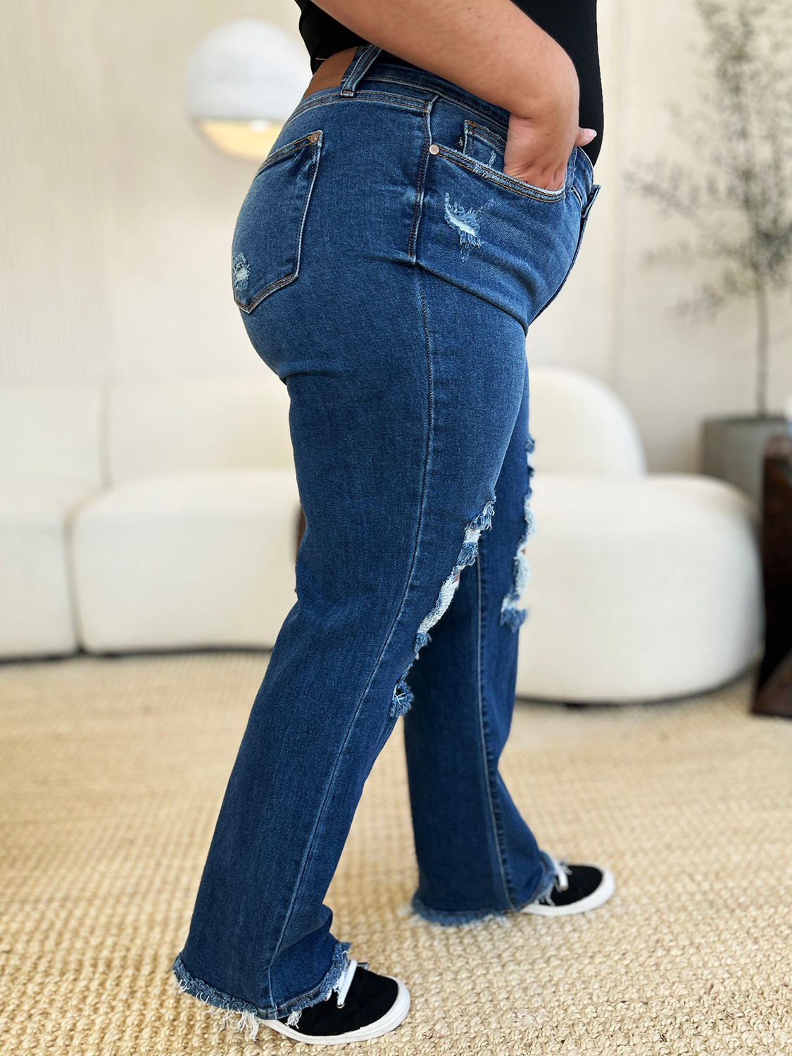 Raquel Mid Rise Distressed Raw Hem Jeans