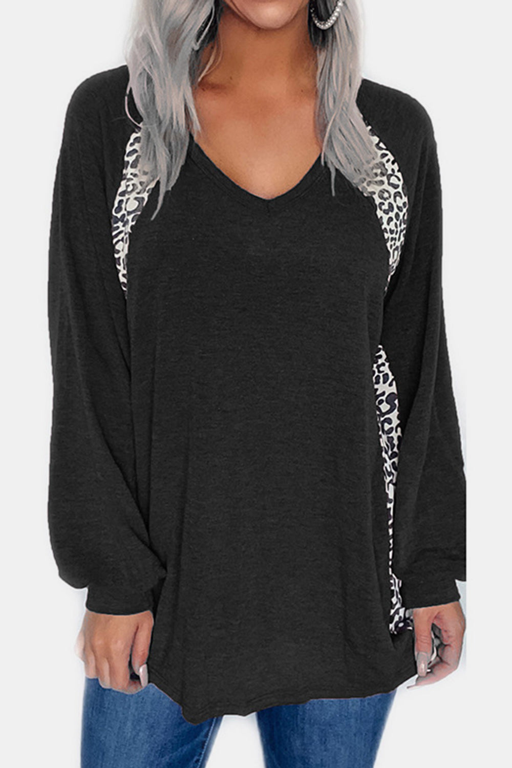 Leopard V-Neck Long Sleeve T-Shirt