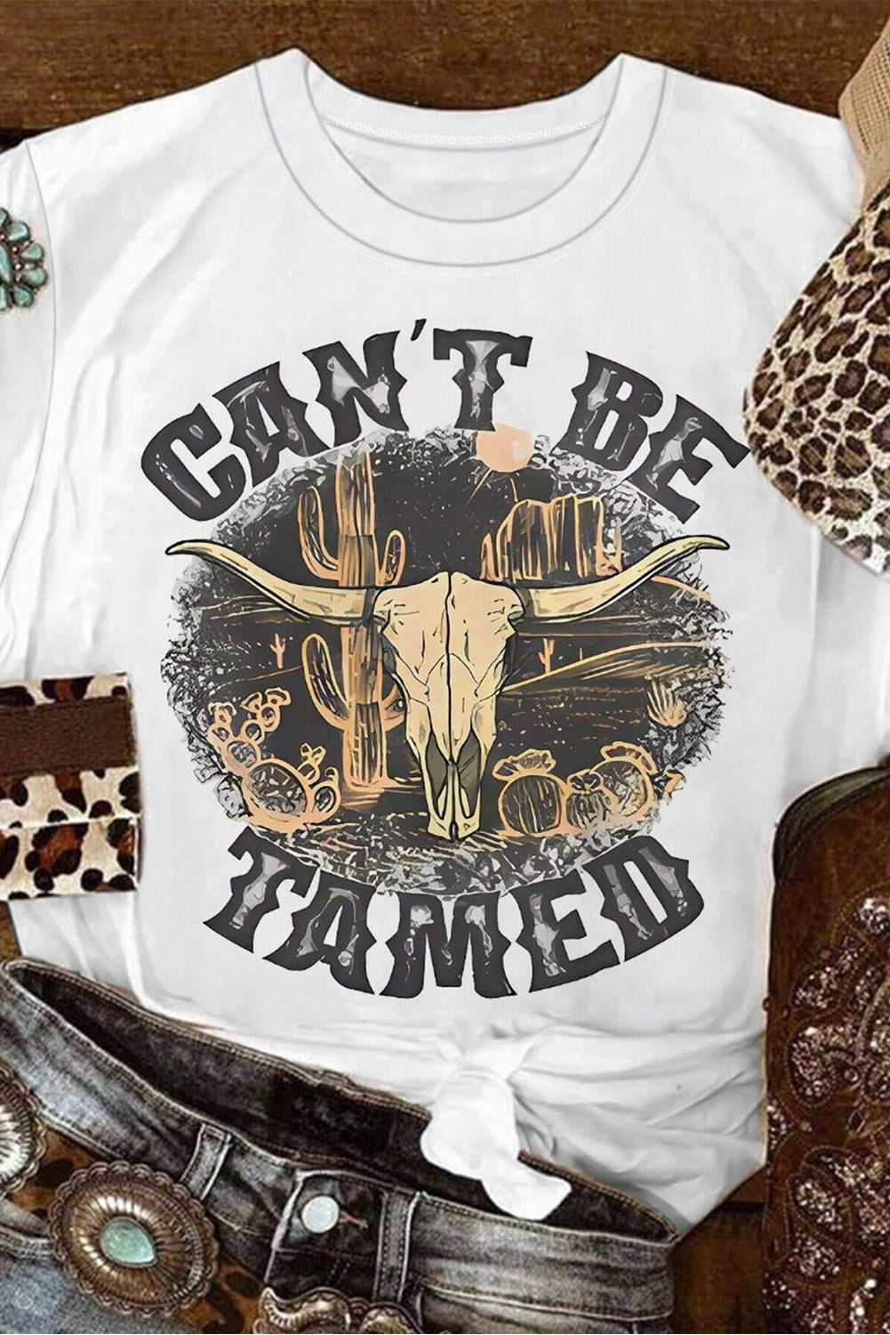 CAN'T BE TAMED Graphic Round Neck Short Sleeve T-Shirt