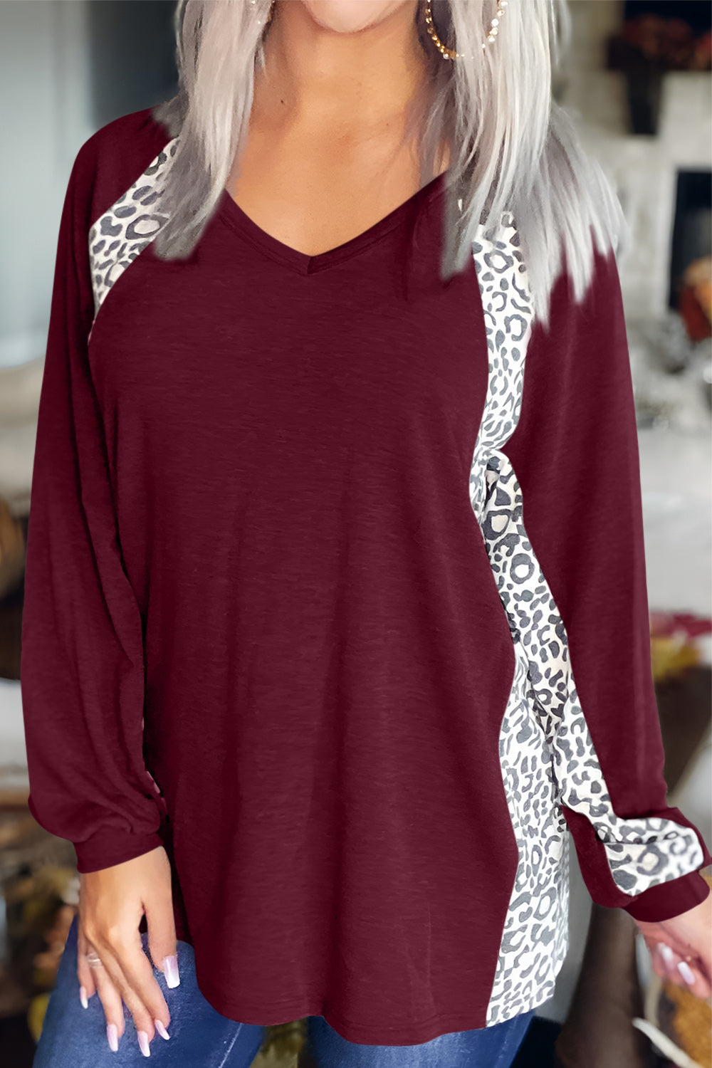 Leopard V-Neck Long Sleeve T-Shirt