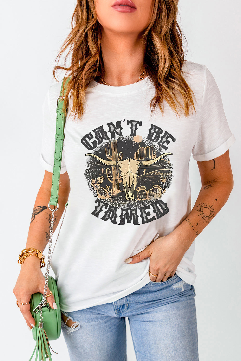 CAN'T BE TAMED Graphic Round Neck Short Sleeve T-Shirt