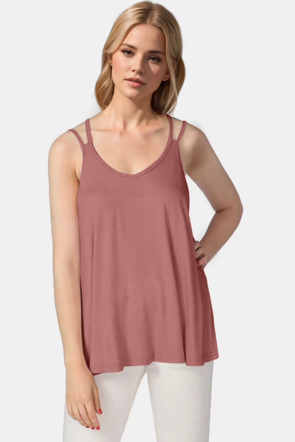 Bamboo Scoop Neck Double Spaghetti Straps Cami