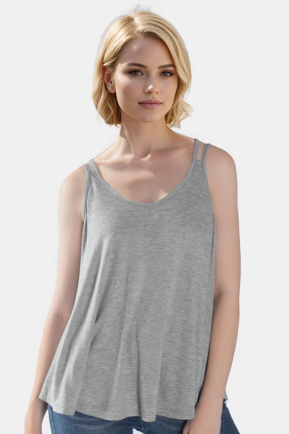 Bamboo Scoop Neck Double Spaghetti Straps Cami
