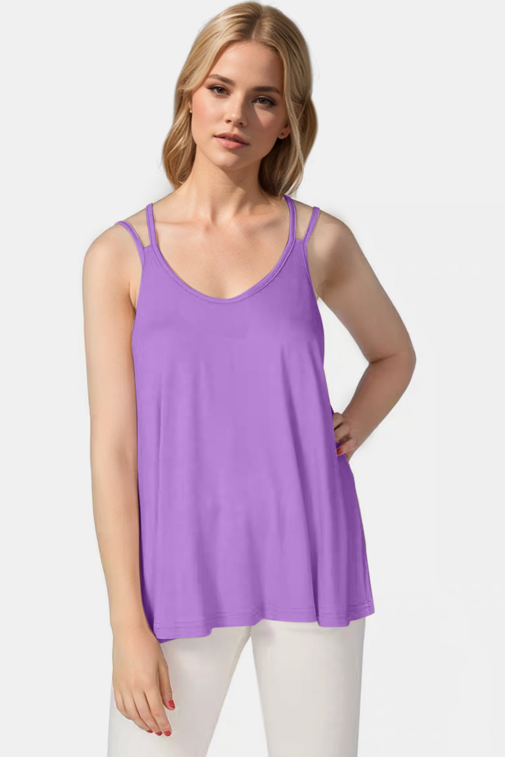 Bamboo Scoop Neck Double Spaghetti Straps Cami