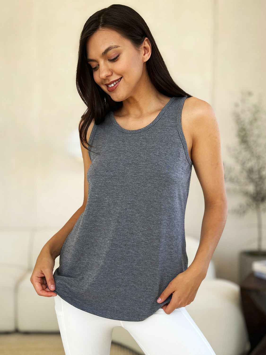 Round Neck Curved Hem Tank