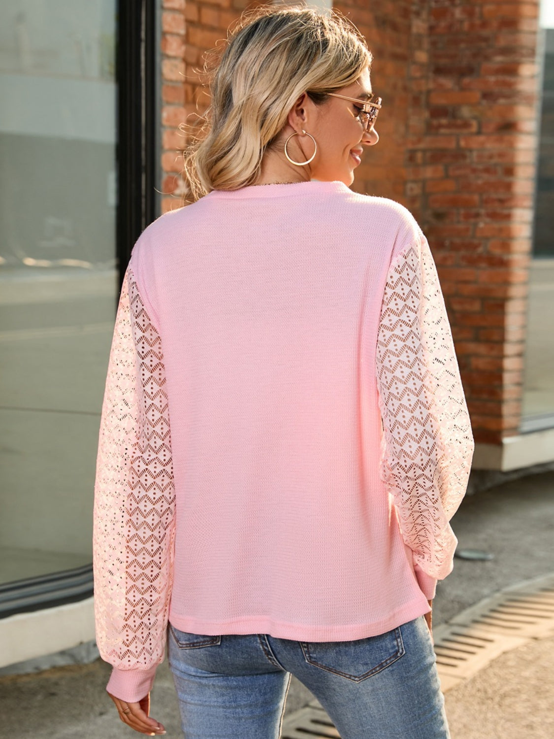 Round Neck Lace Long Sleeve T-Shirt