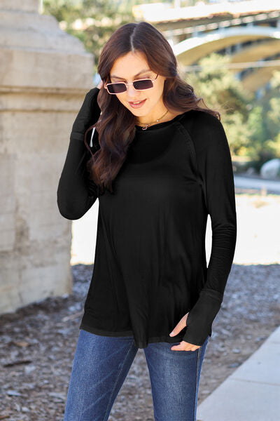 Round Neck Long Sleeve T-Shirt w/Thumbholes