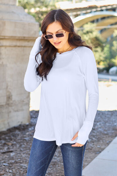 Round Neck Long Sleeve T-Shirt w/Thumbholes