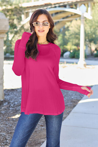 Round Neck Long Sleeve T-Shirt w/Thumbholes