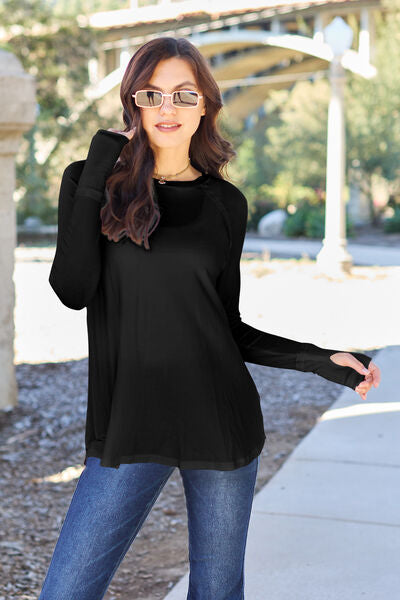 Round Neck Long Sleeve T-Shirt w/Thumbholes