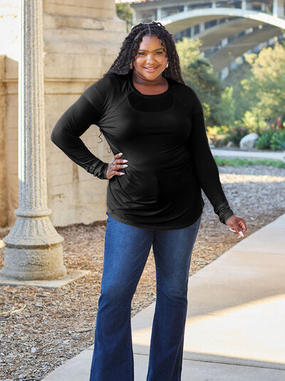 Round Neck Long Sleeve T-Shirt w/Thumbholes