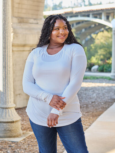 Round Neck Long Sleeve T-Shirt w/Thumbholes