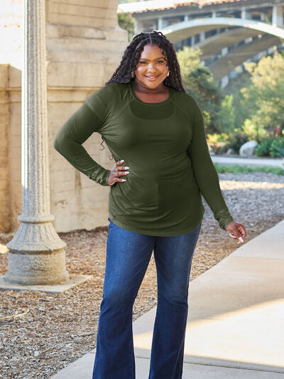 Round Neck Long Sleeve T-Shirt w/Thumbholes