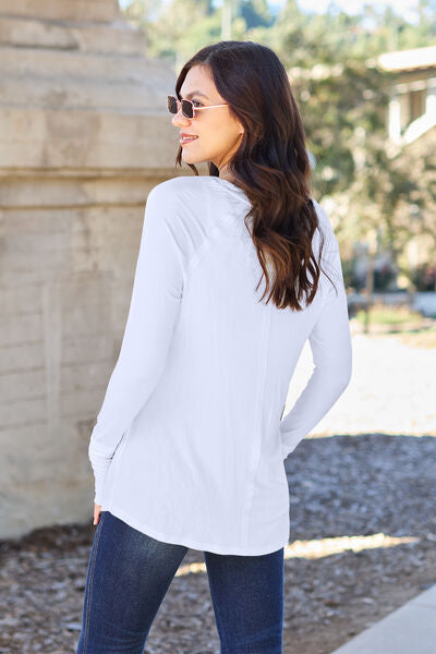 Round Neck Long Sleeve T-Shirt w/Thumbholes