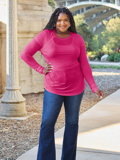 Round Neck Long Sleeve T-Shirt w/Thumbholes